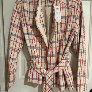 Chico's Multicolor Plaid Belted Blazer